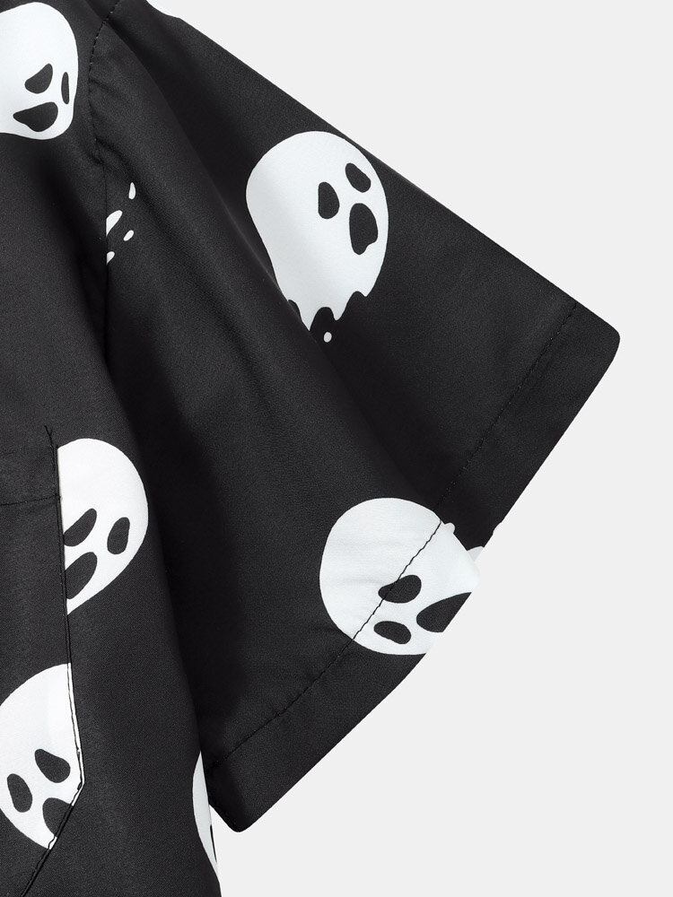 Mænd Halloween Allover Ghost Print Pocket Button High Low Hem Shirts