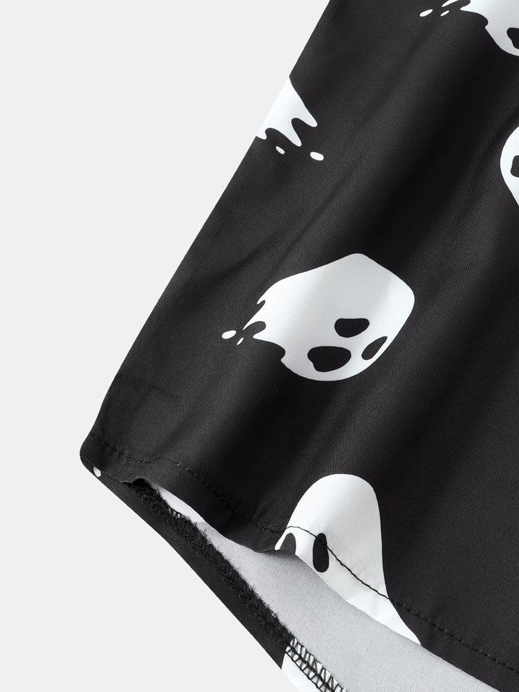 Mænd Halloween Allover Ghost Print Pocket Button High Low Hem Shirts