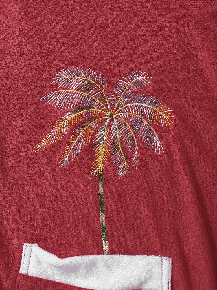 Mænd Håndklæde Coconut Tree Print Dobbelt Pocketsrevere Krave Ferieskjorter