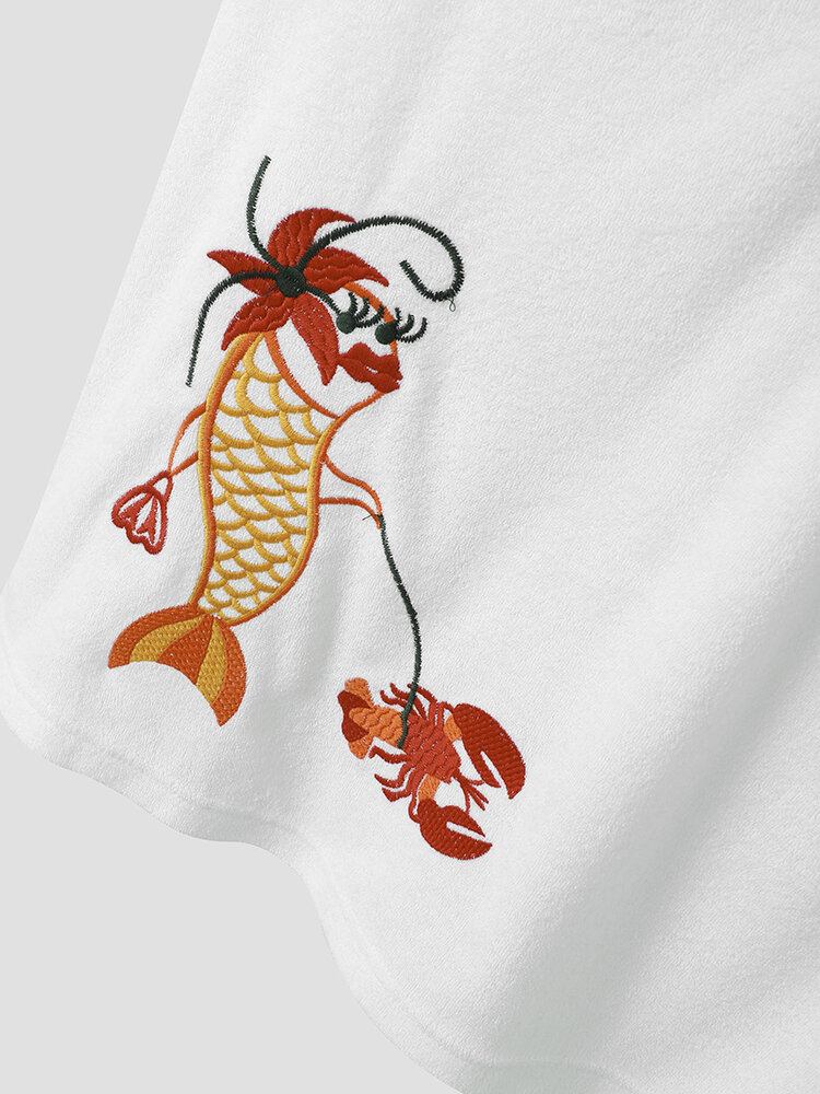 Mænd Hummer Broderet Funny Print Hit Stitching Single Pocket Leisure Shirts