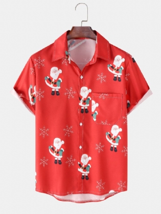 Mænd Jul Santa Snow Digital Printede Casual Short Shirts