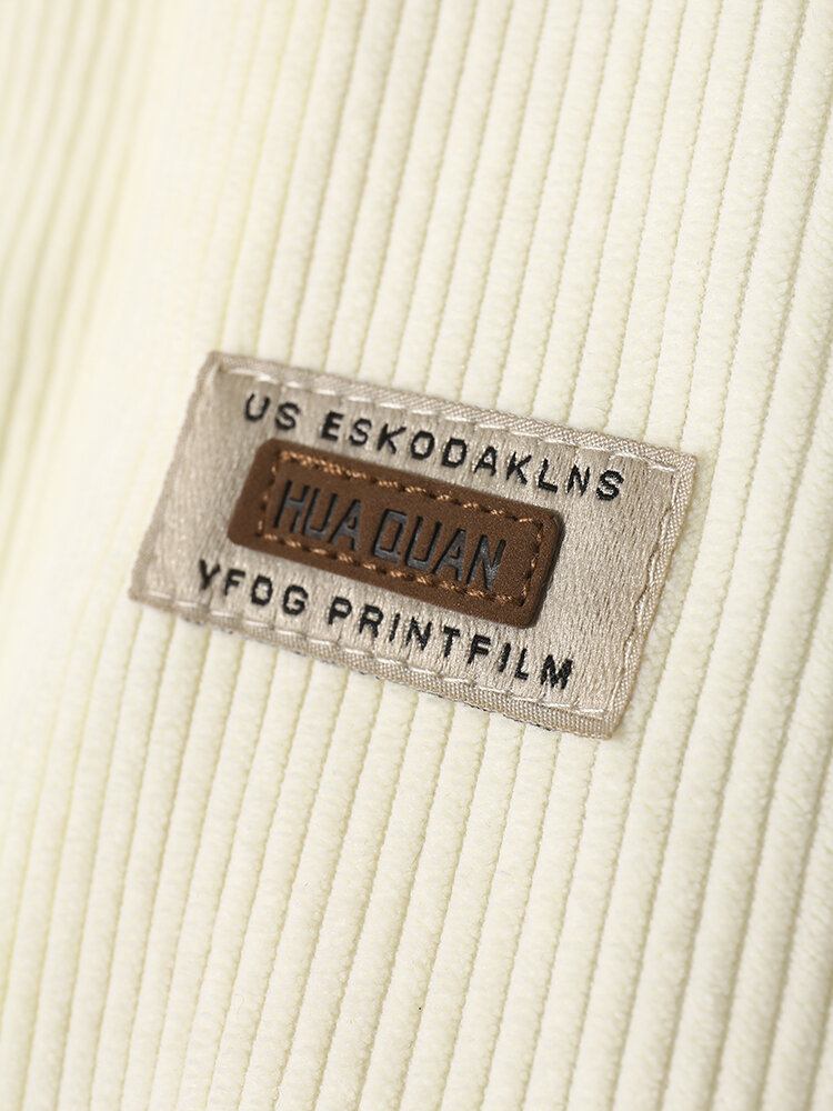 Mænd Kontrast Applikation Button Front Corduroy Casual Løse Skjorter