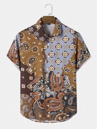 Mænd Patchwork Geometrisk Print Casual Kortærmede Street Shirts