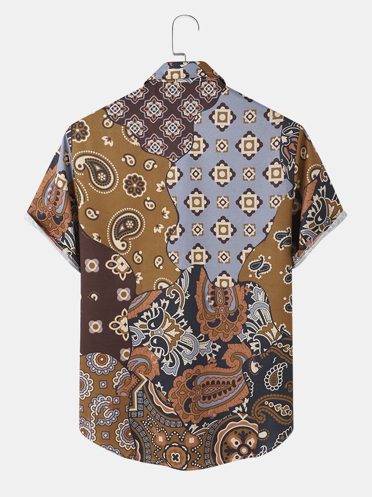 Mænd Patchwork Geometrisk Print Casual Kortærmede Street Shirts