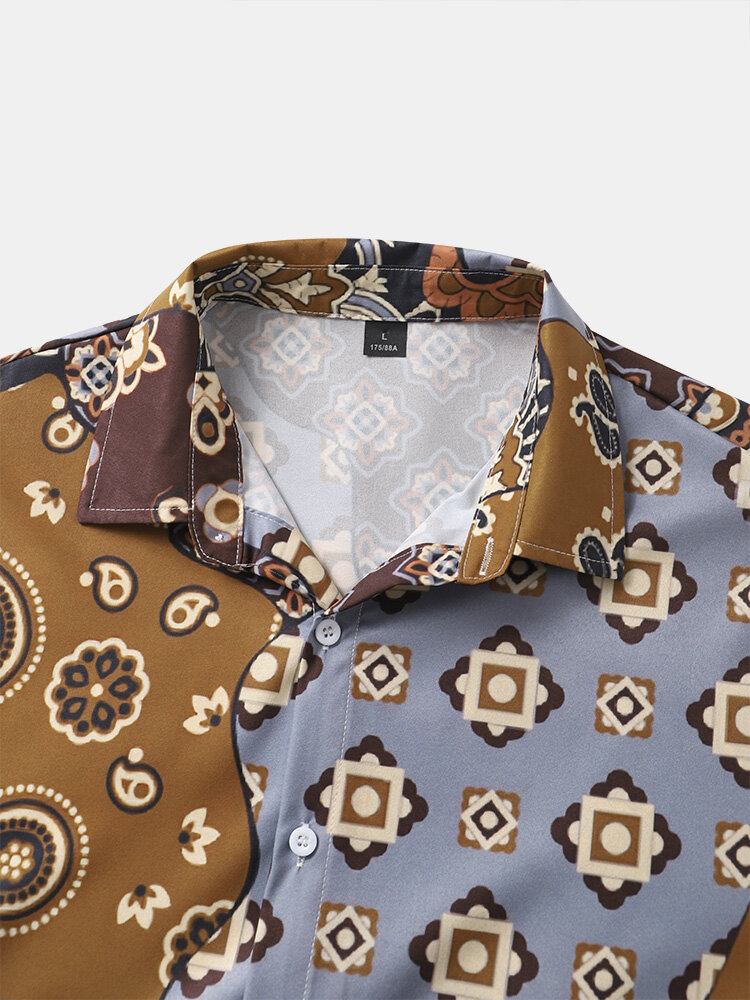 Mænd Patchwork Geometrisk Print Casual Kortærmede Street Shirts