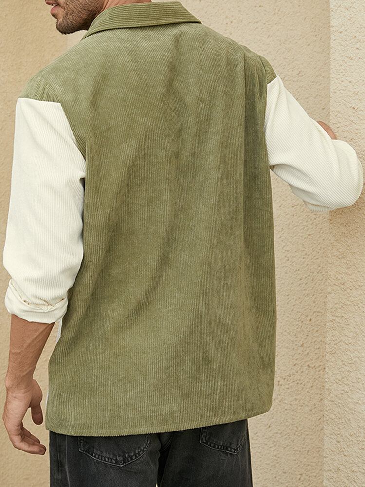 Mænd Patchwork Kontrast Farve Blok Langærmede Knapper Henley Shirts