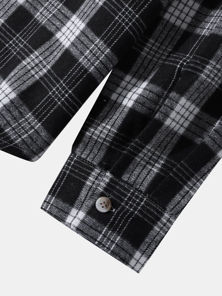 Mænd Plaid Patchwork Kontrast Knap Lapel Casual Skjorter