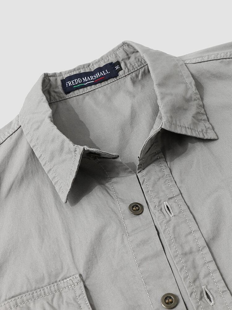 Mænd Plain Color Flad Pocket Button Kortærmede Casual Skjorter