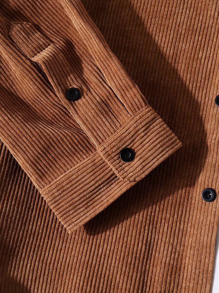 Mænd Solid Corduroy Dobbelt Lommer Knap Lapel Shirt