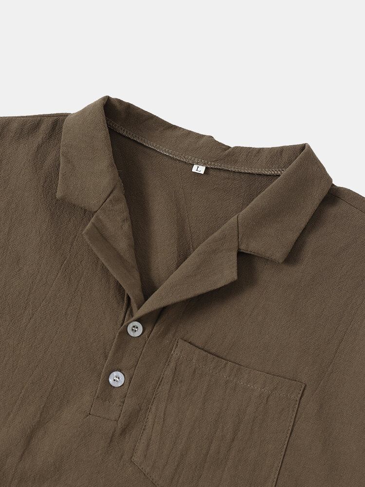 Mænd Solid Half Buttons Single Pocket Revere Collar Shirts