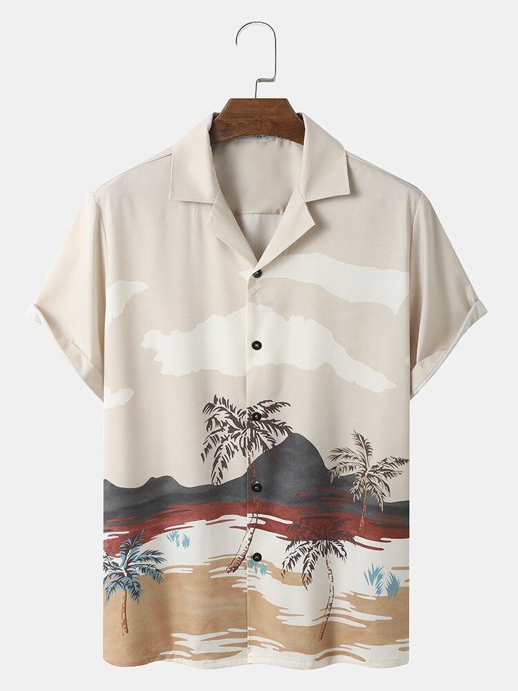 Mænd Tropical Landscape Print Revere Collar Casual Kortærmede Skjorter