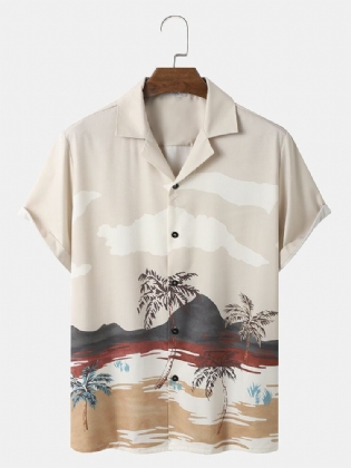 Mænd Tropical Landscape Print Revere Collar Casual Kortærmede Skjorter