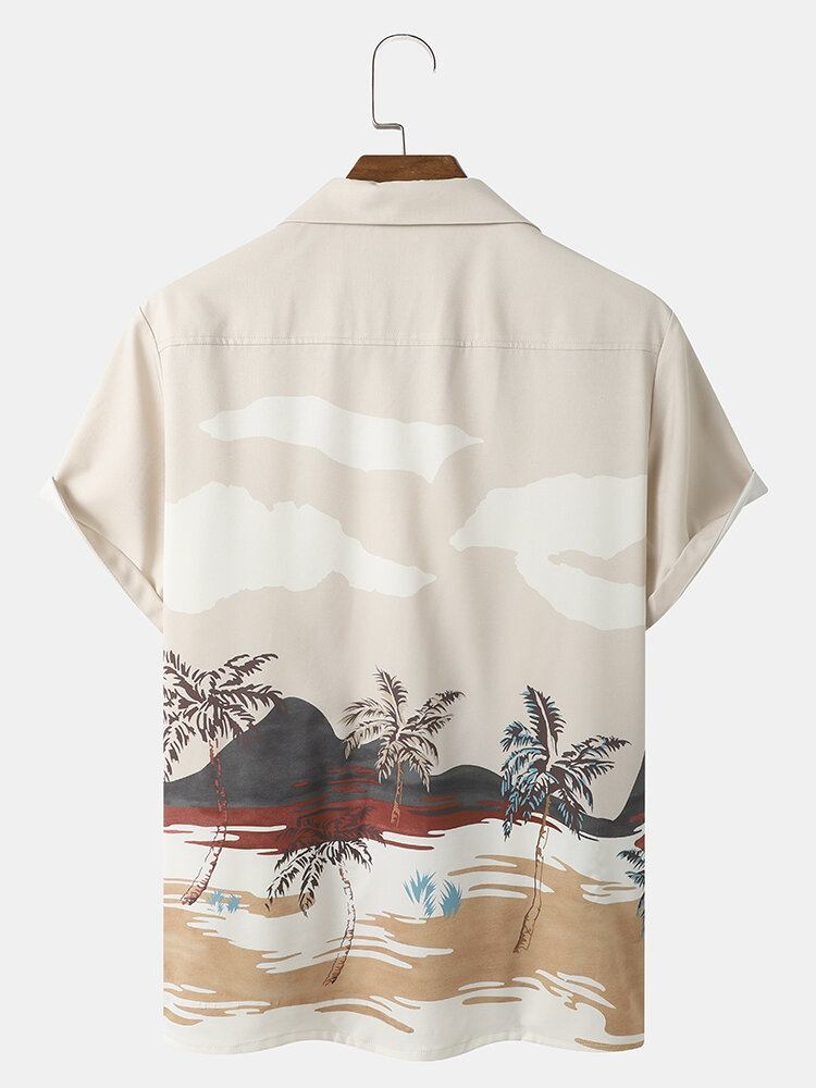 Mænd Tropical Landscape Print Revere Collar Casual Kortærmede Skjorter