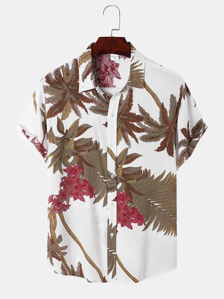 Mænd Tropical Leaf Hawaii Style Casual Hudvenlig Matchende Bløde Skjorter