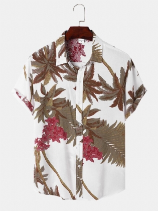 Mænd Tropical Leaf Hawaii Style Casual Hudvenlig Matchende Bløde Skjorter