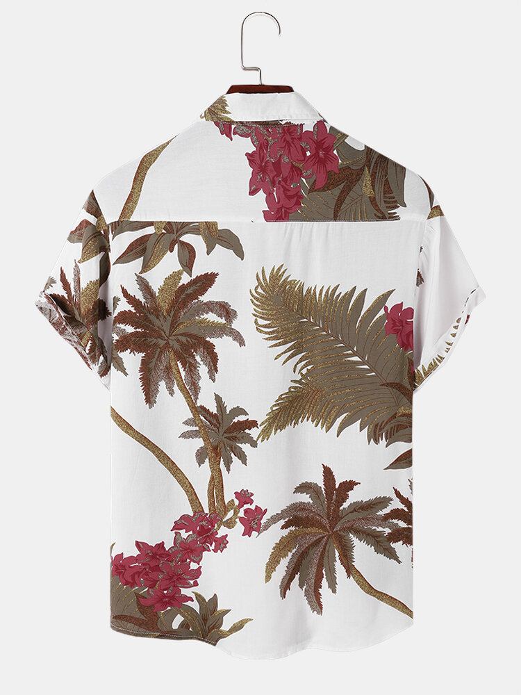 Mænd Tropical Leaf Hawaii Style Casual Hudvenlig Matchende Bløde Skjorter