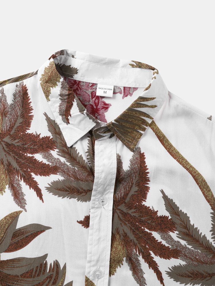 Mænd Tropical Leaf Hawaii Style Casual Hudvenlig Matchende Bløde Skjorter