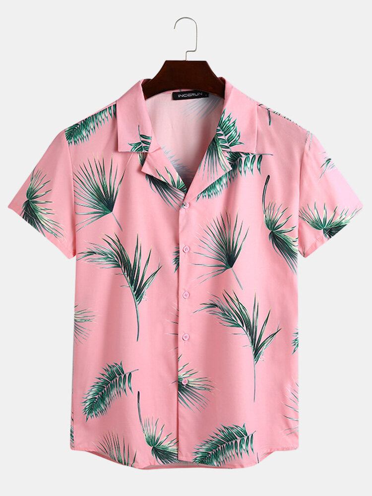 Mænd Tropical Leaf Print Feriestil Casual Skjortesæt