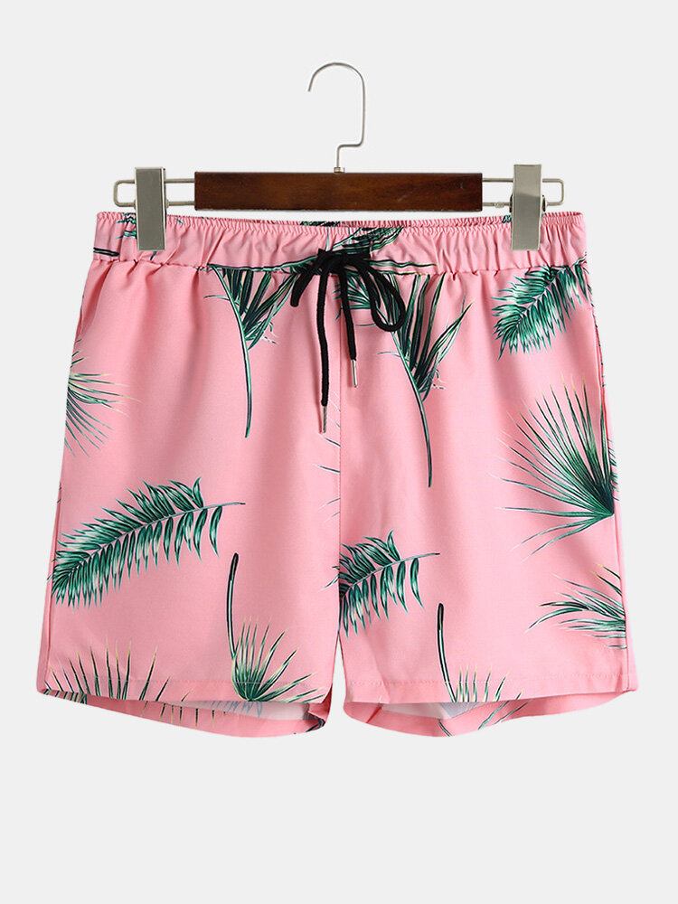 Mænd Tropical Leaf Print Feriestil Casual Skjortesæt