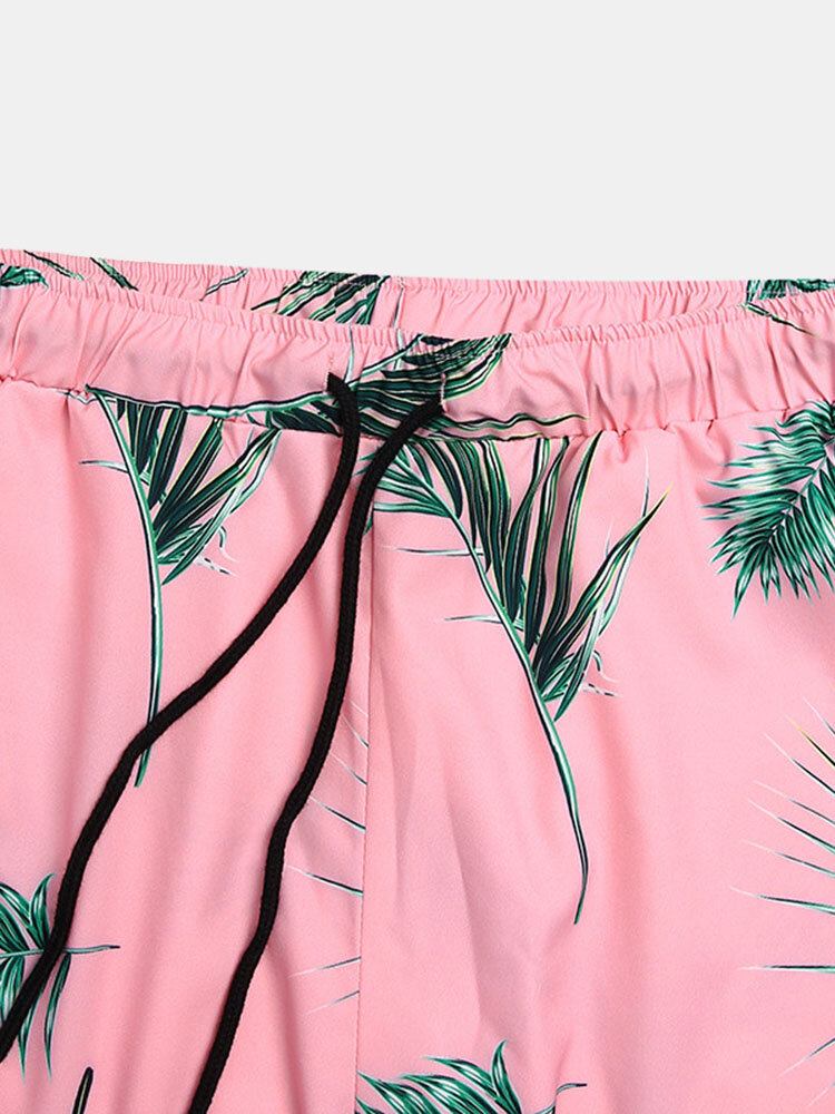 Mænd Tropical Leaf Print Feriestil Casual Skjortesæt