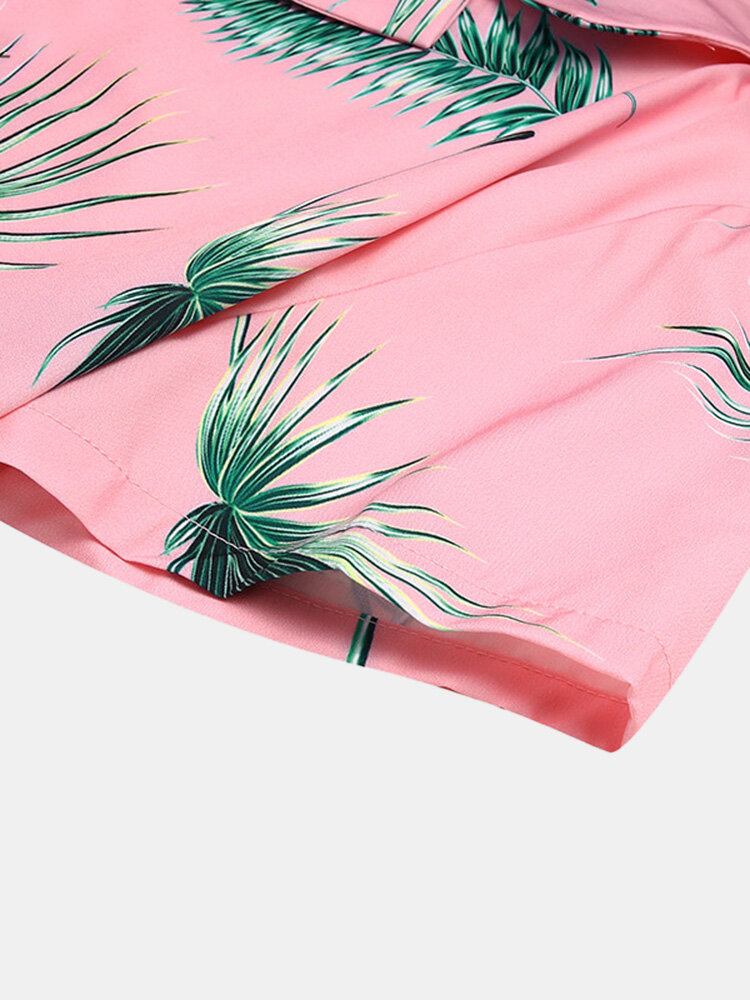 Mænd Tropical Leaf Print Feriestil Casual Skjortesæt