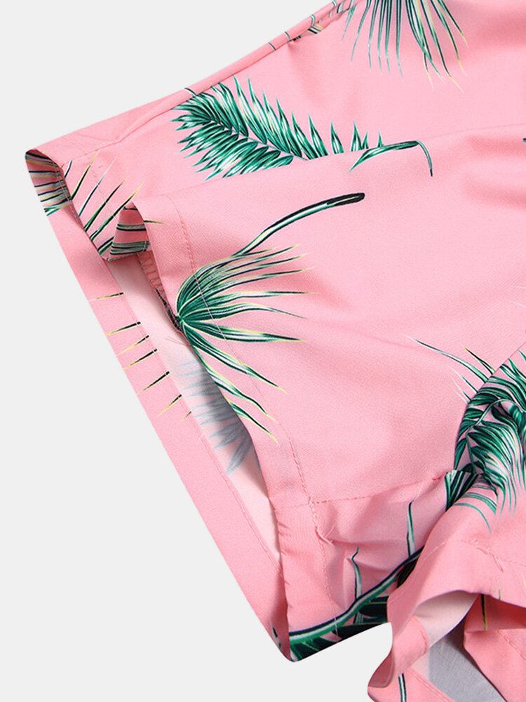 Mænd Tropical Leaf Print Feriestil Casual Skjortesæt