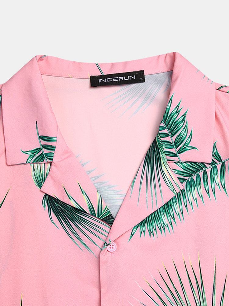 Mænd Tropical Leaf Print Feriestil Casual Skjortesæt