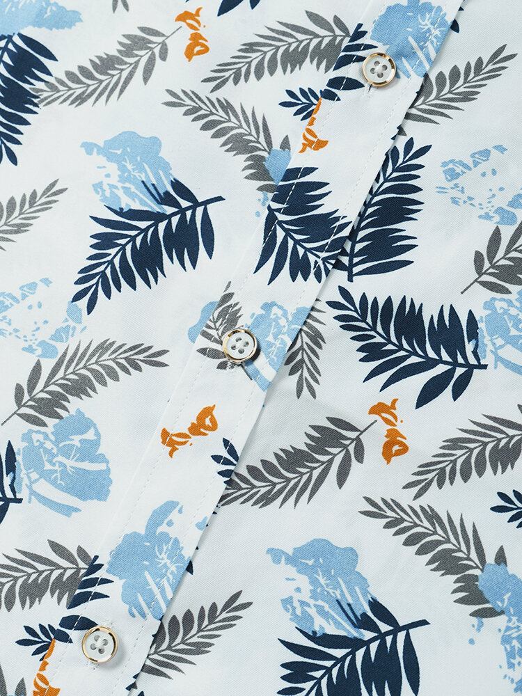 Mænd Tropical Leave Print Lapel Regular Fit Holiday Casual Kortærmede Skjorter