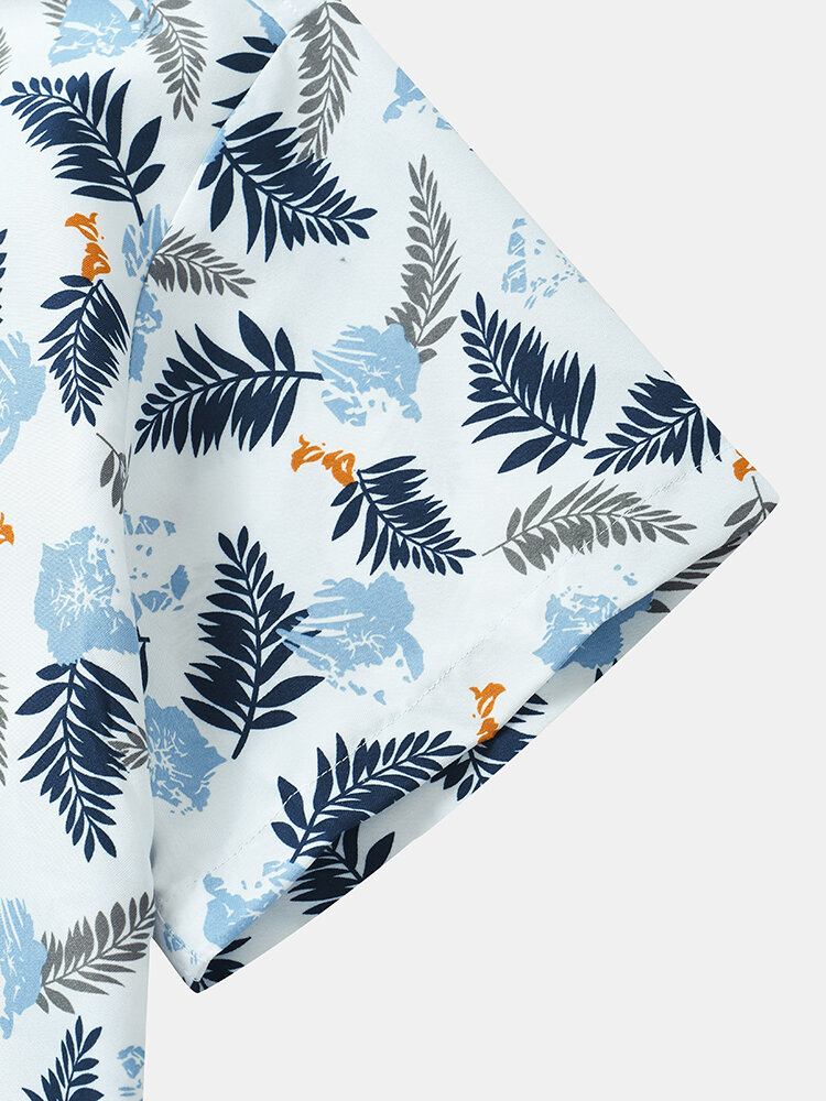 Mænd Tropical Leave Print Lapel Regular Fit Holiday Casual Kortærmede Skjorter