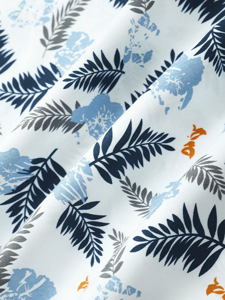 Mænd Tropical Leave Print Lapel Regular Fit Holiday Casual Kortærmede Skjorter