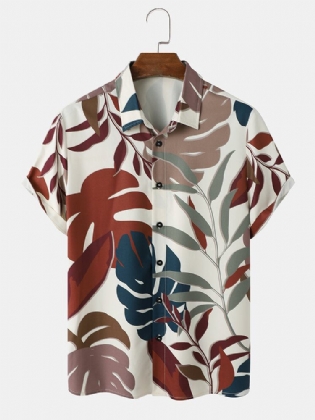 Mænd Tropical Leaves Button Lapel Kortærmede Casual Shirts