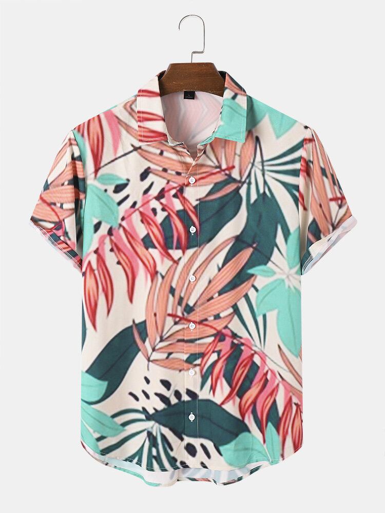 Mænd Tropical Leaves Graphic Soft Alle Matchede Hudvenlige Skjorter