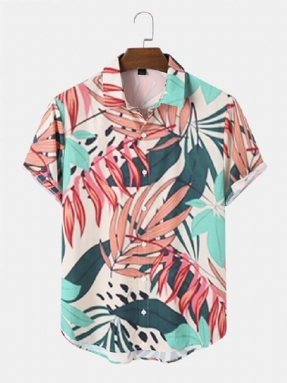 Mænd Tropical Leaves Graphic Soft Alle Matchede Hudvenlige Skjorter