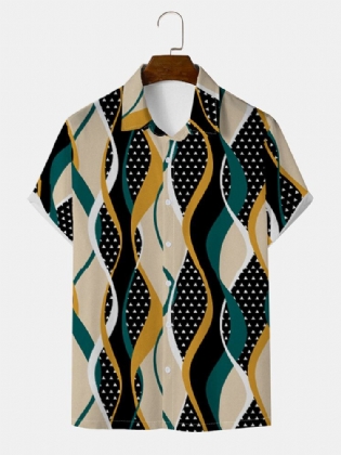 Mænd Waves Patchwork Print Hem Manchet Kortærmet Casual Skjorter