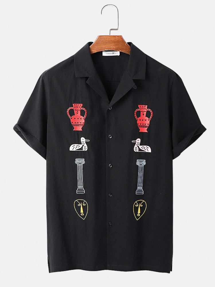 Mænds 100% Bomuld Mystery Totem Brodery Revere Collar Shirt