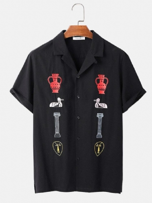 Mænds 100% Bomuld Mystery Totem Brodery Revere Collar Shirt
