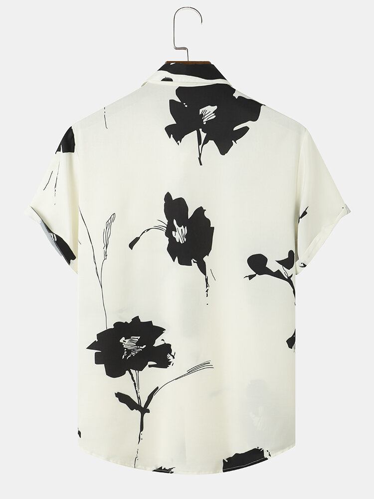 Mænds Blækplanter Print Button Up Holiday Kortærmede Skjorter