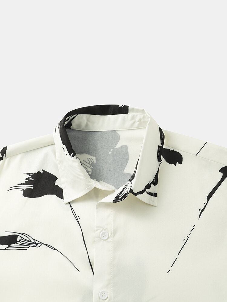 Mænds Blækplanter Print Button Up Holiday Kortærmede Skjorter