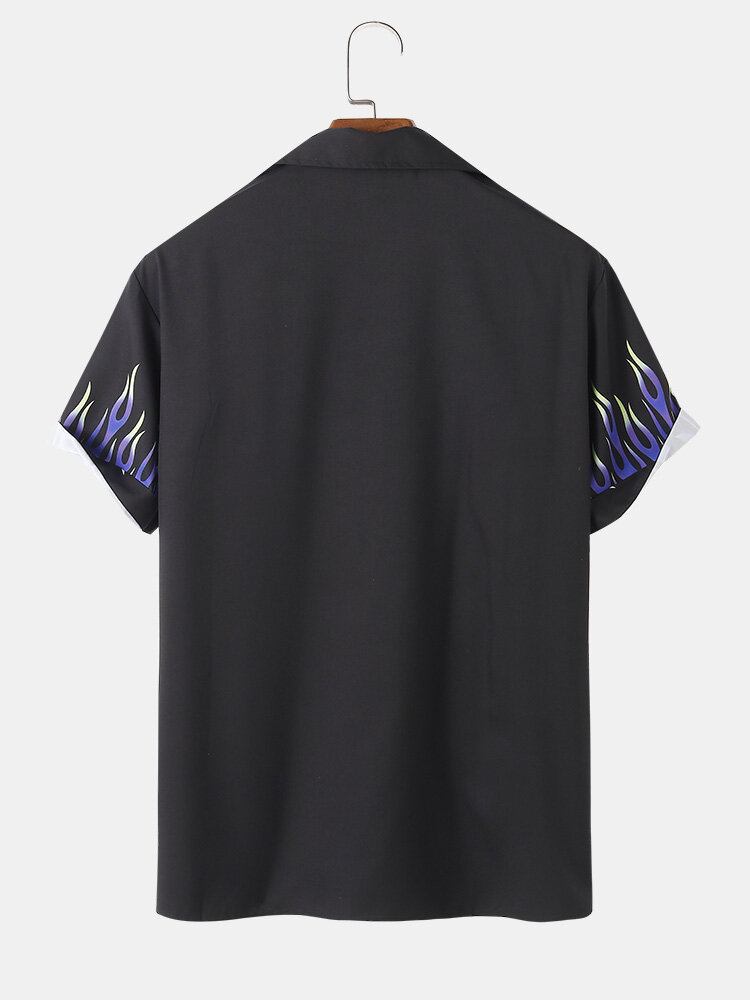 Mænds Brandmønster Print Revere Collar Casual Skjorter