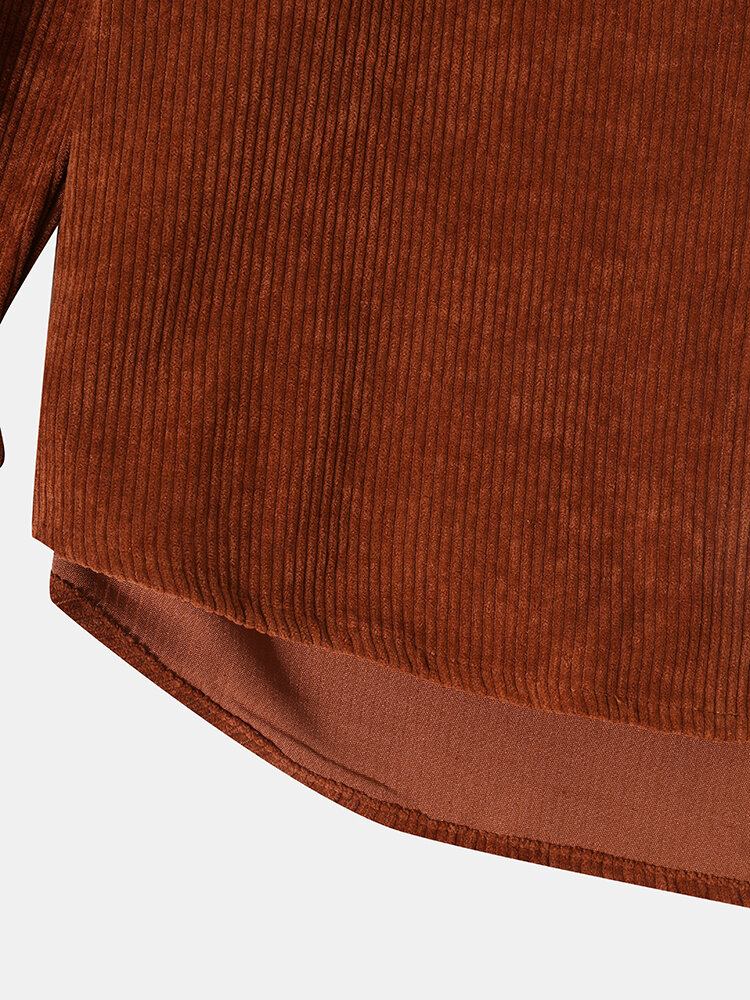 Mænds Casual Corduroy Pocket Color Block-skjorter