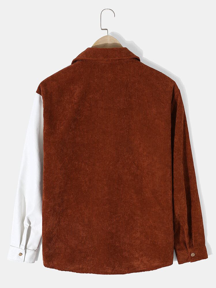 Mænds Casual Corduroy Pocket Color Block-skjorter