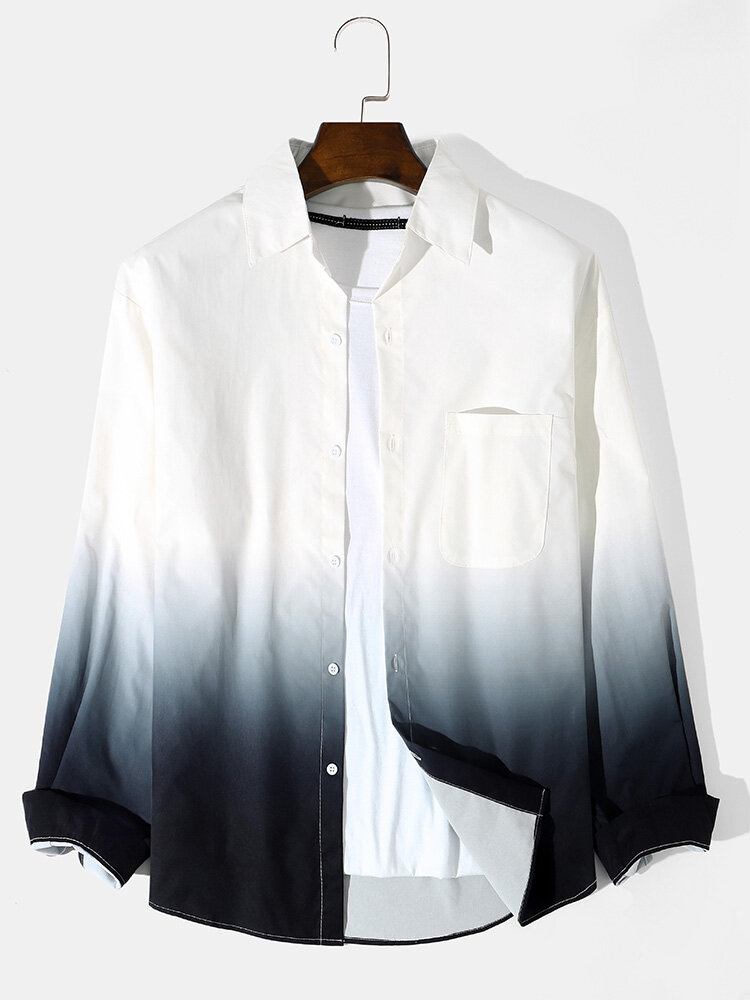 Mænds Casual Gradient Hem Lapel Button Manchet Shirt