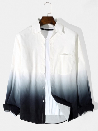 Mænds Casual Gradient Hem Lapel Button Manchet Shirt