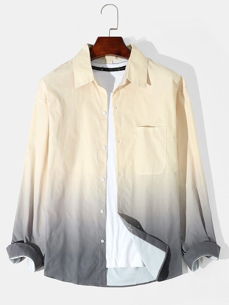 Mænds Casual Gradient Hem Lapel Button Manchet Shirt