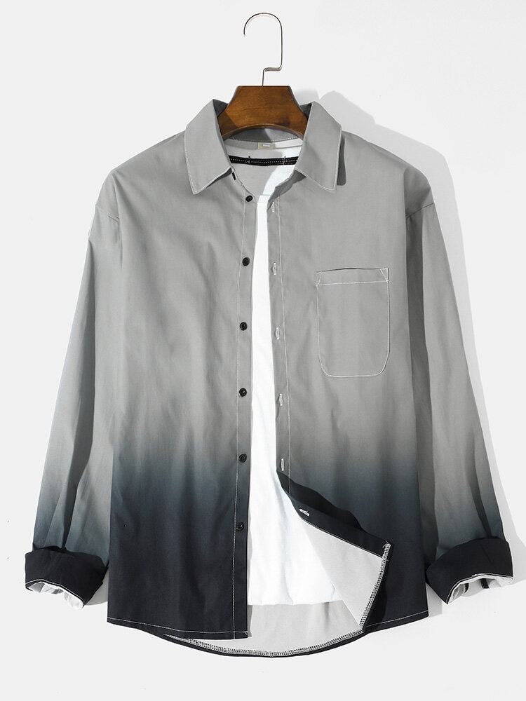 Mænds Casual Gradient Hem Lapel Button Manchet Shirt