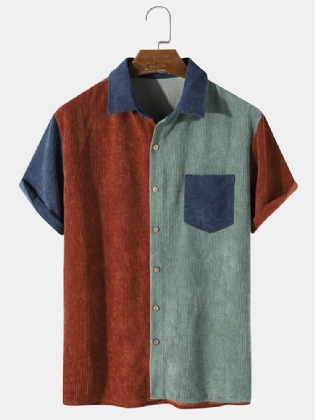 Mænds Color Block Pocket Corduroy Casual Skjorter