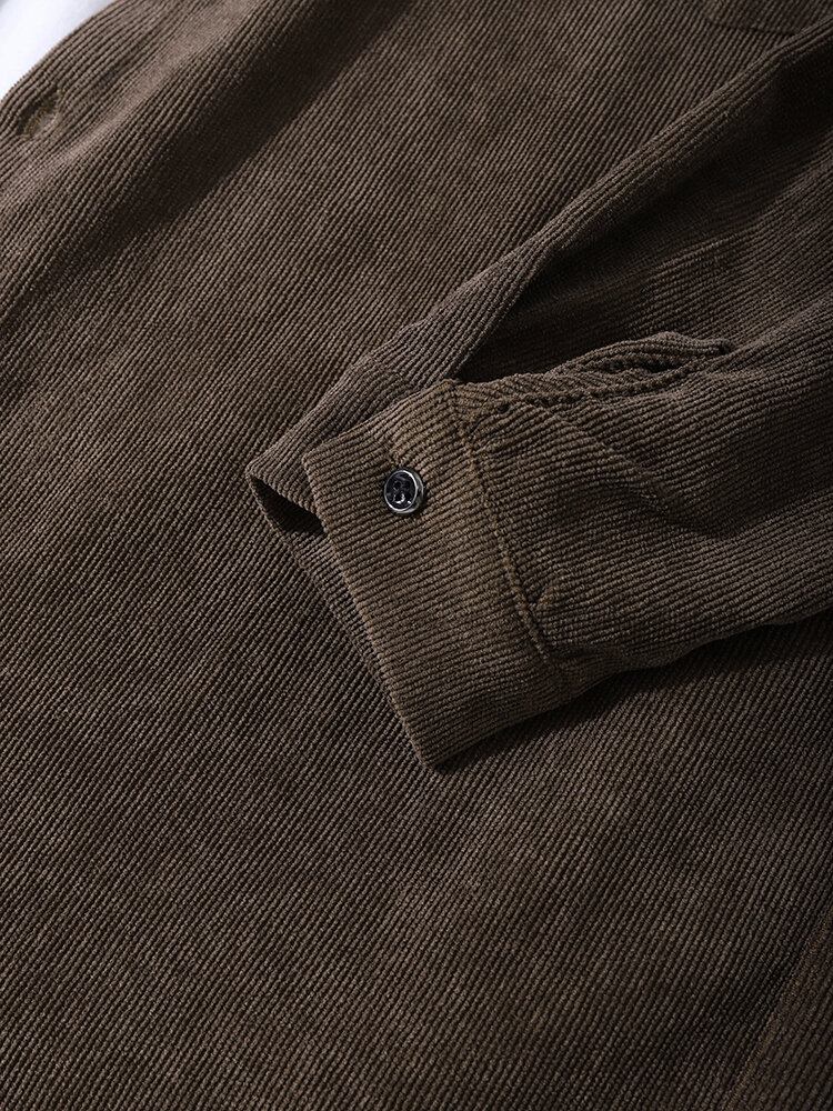 Mænds Corduroy Solid Label Langærmet Casual Skjorte