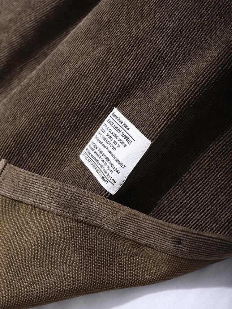 Mænds Corduroy Solid Label Langærmet Casual Skjorte