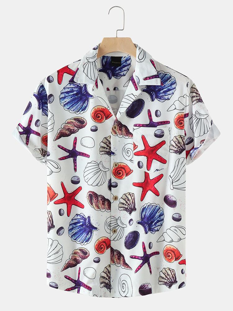 Mænds Ferie Starfish Ocean Element Print Revere Collar Shirts