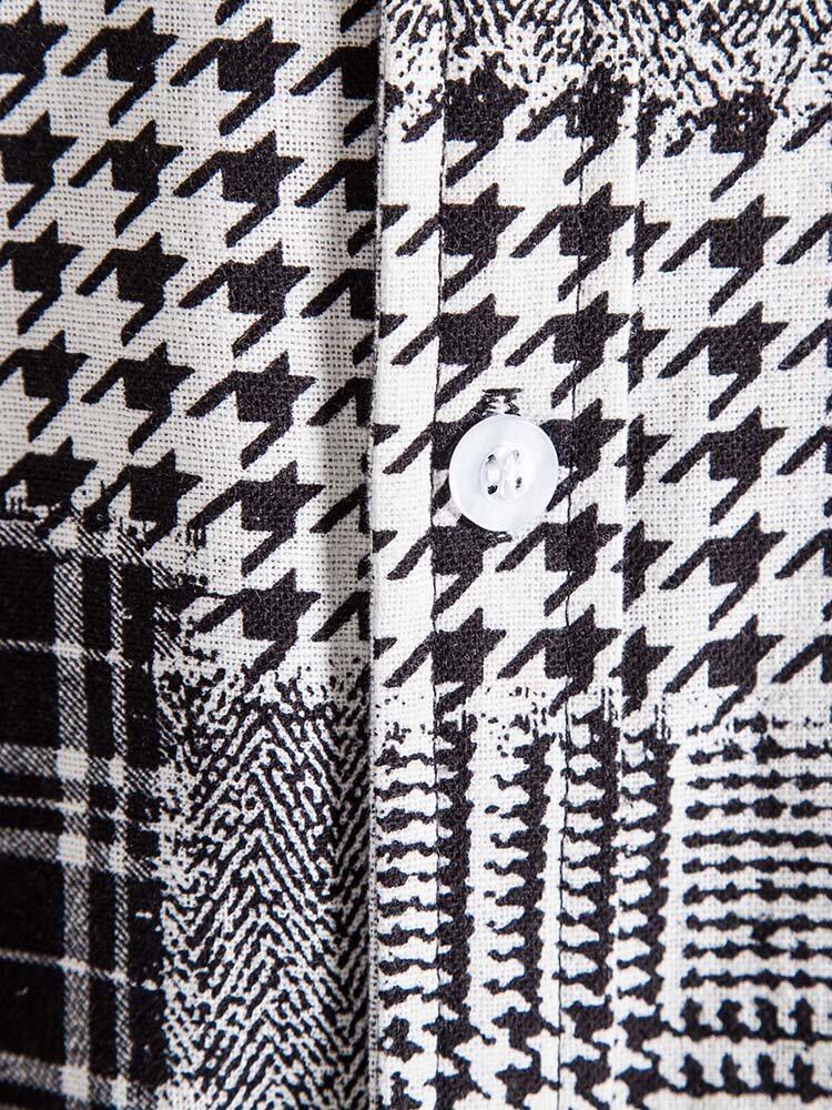 Mænds Holiday Plaid Houndstooth Color Block Patchwork-skjorter